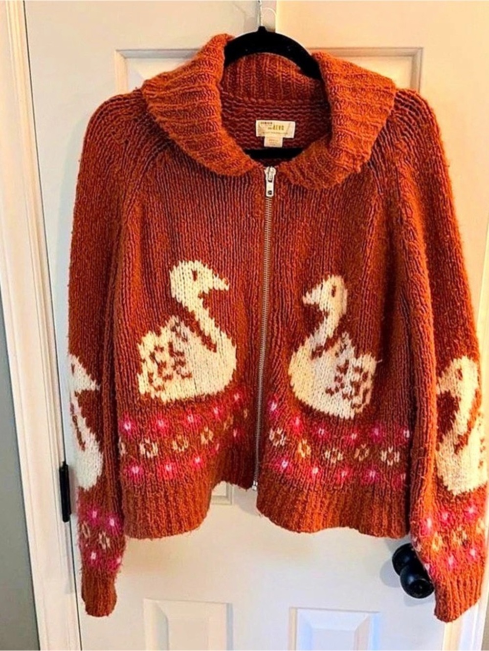 Maeve Swan Fair Isle Zip Cardigan Small